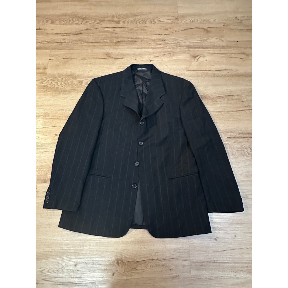 Zanetti IT 52 Mens Black Pinstripe Blazer Super 100s Merino Wool Made Italy